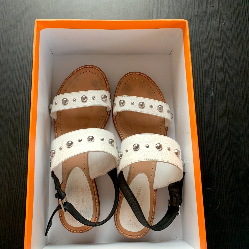 Kate Spade Stillwell White Tumbled Leather Studded Sandals
